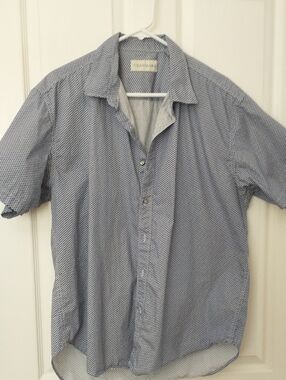 Coastoro Blue Micro-Pattern Short Sleeve Button-Down Shirt, XL